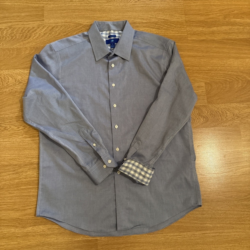 Egara Shirt‎ Men's Blue XL Non-Iron Flip Cuff Ling Sleeve Button Up Shirt Preppy